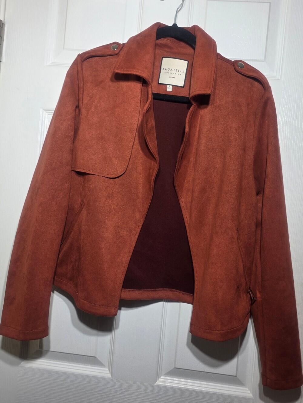 Bagatelle Collection Rust Faux Suede Moto Jacket Women’s Size S Preowned